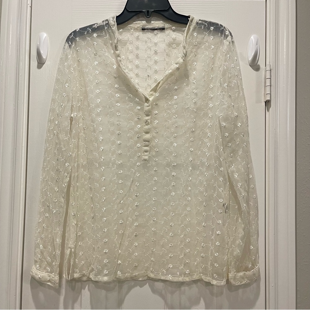Unbranded Blouse Women’s Small Cream Lace Eyelet Sheer Cottagecore Coquette Boho
